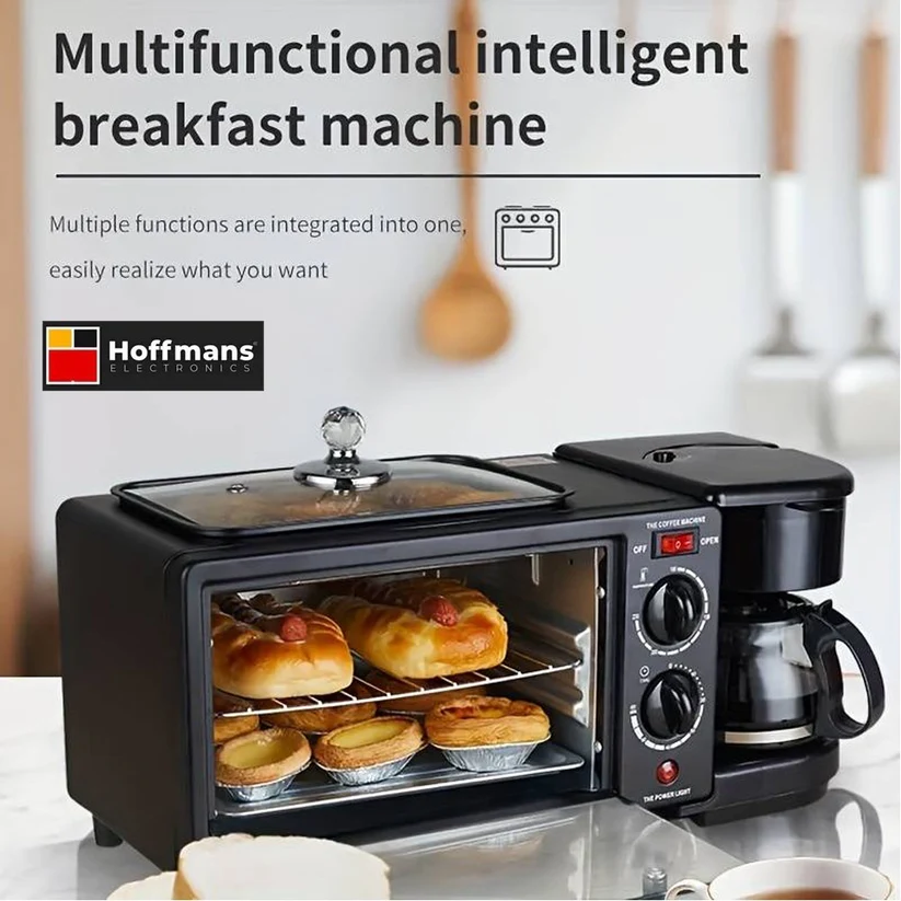 3 In 1 Home Breakfast Maker Coffee Frying Pan Bread -Black - Image 1